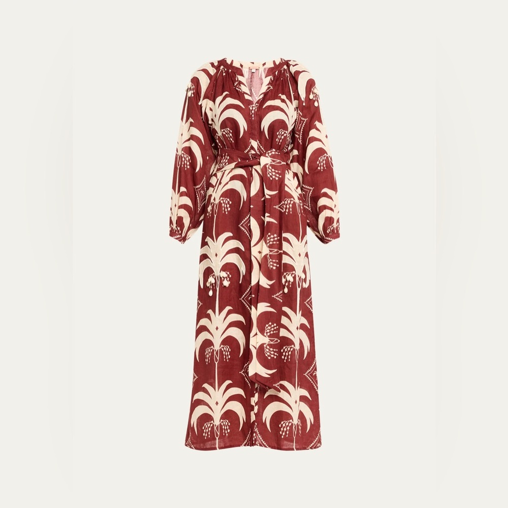 JOHANNA ORTIZ Colombian Tropical Cherry & Ecru Weaving Waves Midi Dress - Picture 2 of 16
